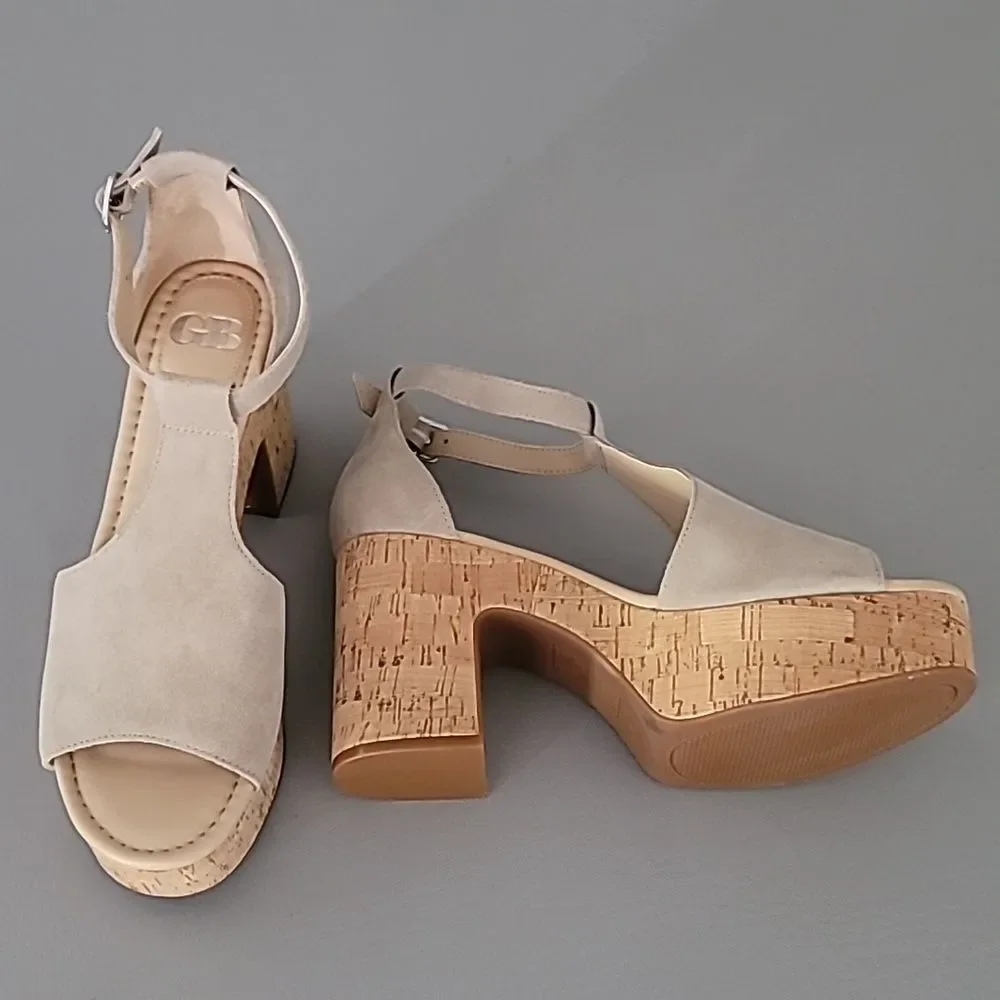 Gianni Bini New Light Suede Cork Platform Sandals 9.5M